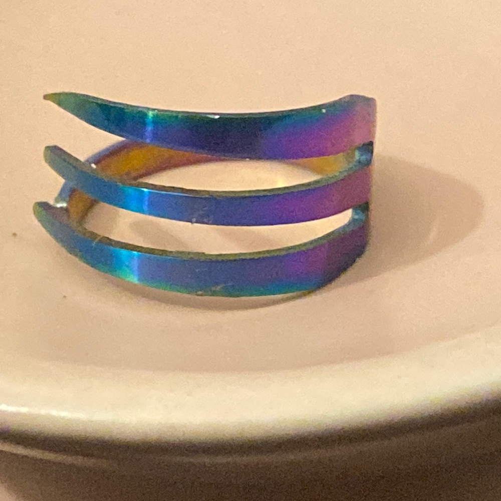 Very Unique Multicolored Spoon Ring Fork Size 8 - image 1